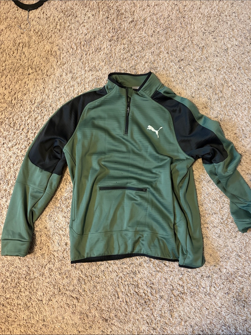Puma Olive Green and Black Half-Zip Pullover